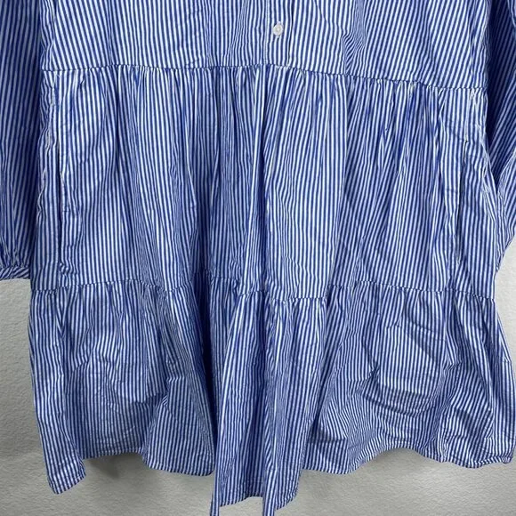 J.Crew Women's Poplin Tiered Striped Preppy Coastal Resort Dress Blue White Sz M - Picture 6 of 10